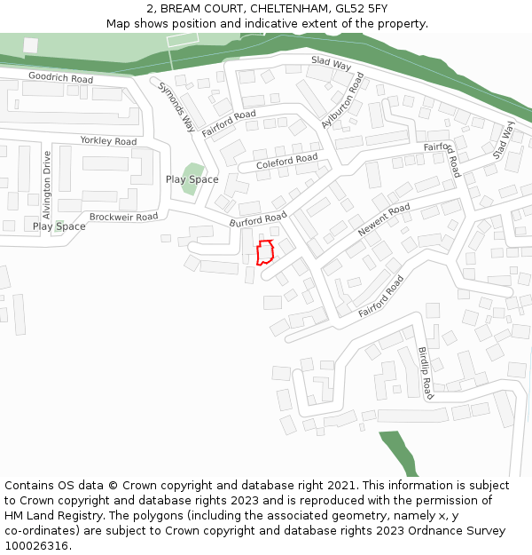 2, BREAM COURT, CHELTENHAM, GL52 5FY: Location map and indicative extent of plot