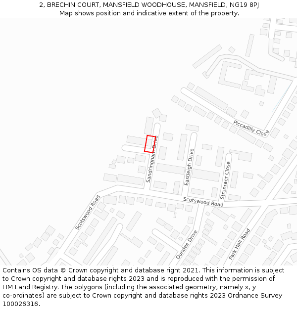 2, BRECHIN COURT, MANSFIELD WOODHOUSE, MANSFIELD, NG19 8PJ: Location map and indicative extent of plot