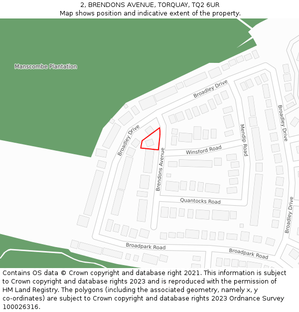 2, BRENDONS AVENUE, TORQUAY, TQ2 6UR: Location map and indicative extent of plot