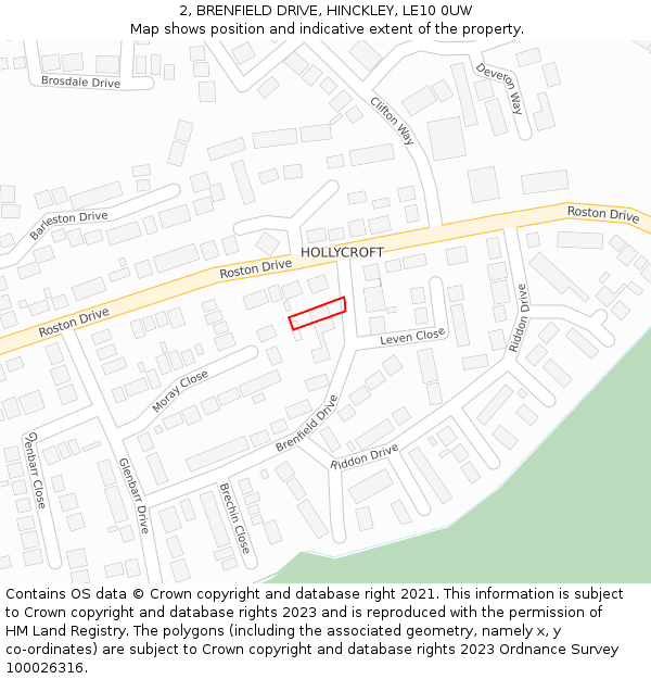 2, BRENFIELD DRIVE, HINCKLEY, LE10 0UW: Location map and indicative extent of plot