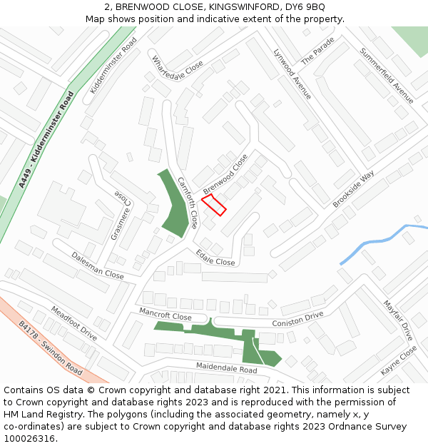 2, BRENWOOD CLOSE, KINGSWINFORD, DY6 9BQ: Location map and indicative extent of plot