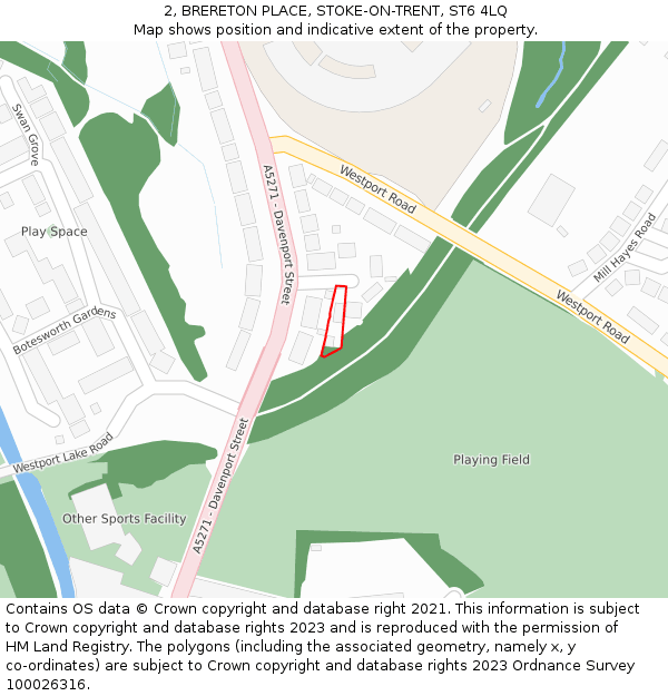 2, BRERETON PLACE, STOKE-ON-TRENT, ST6 4LQ: Location map and indicative extent of plot