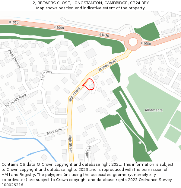 2, BREWERS CLOSE, LONGSTANTON, CAMBRIDGE, CB24 3BY: Location map and indicative extent of plot