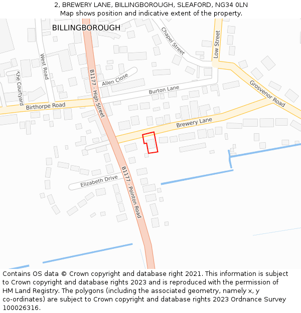 2, BREWERY LANE, BILLINGBOROUGH, SLEAFORD, NG34 0LN: Location map and indicative extent of plot