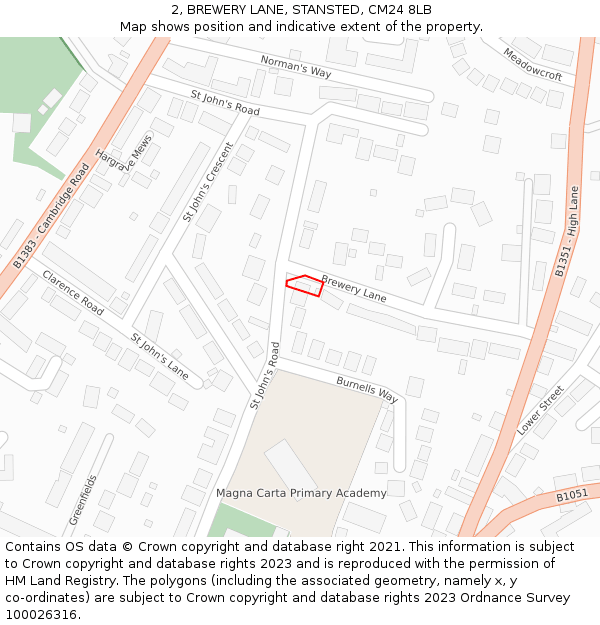 2, BREWERY LANE, STANSTED, CM24 8LB: Location map and indicative extent of plot