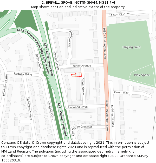 2, BREWILL GROVE, NOTTINGHAM, NG11 7HJ: Location map and indicative extent of plot