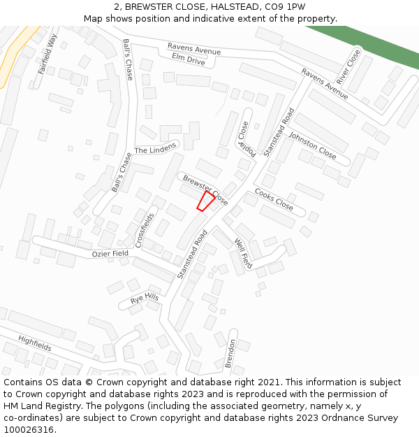 2, BREWSTER CLOSE, HALSTEAD, CO9 1PW: Location map and indicative extent of plot