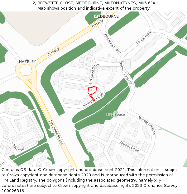 2, BREWSTER CLOSE, MEDBOURNE, MILTON KEYNES, MK5 6FX: Location map and indicative extent of plot