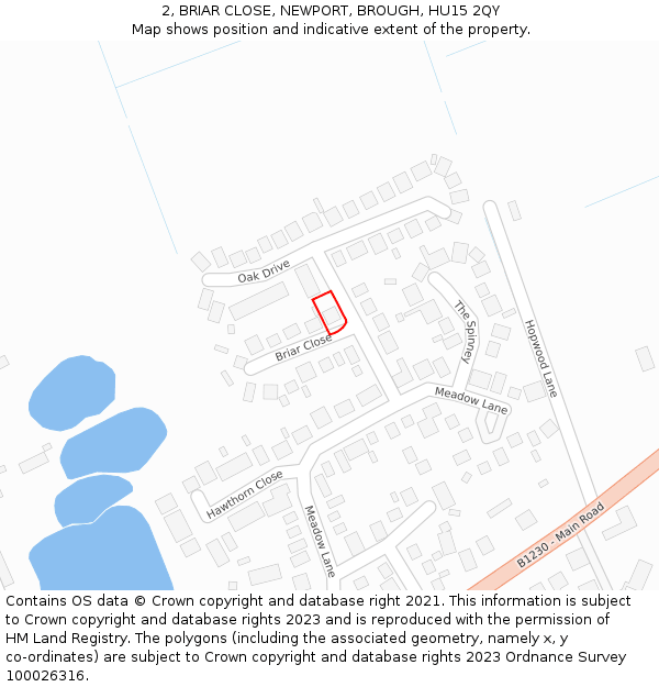 2, BRIAR CLOSE, NEWPORT, BROUGH, HU15 2QY: Location map and indicative extent of plot