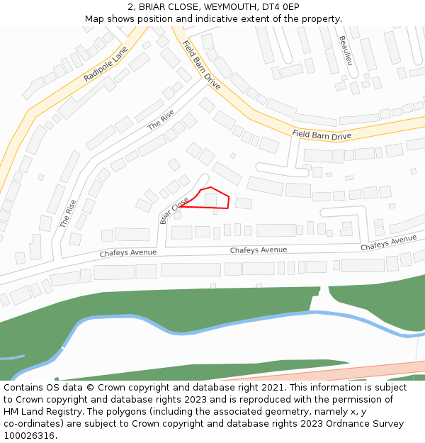 2, BRIAR CLOSE, WEYMOUTH, DT4 0EP: Location map and indicative extent of plot