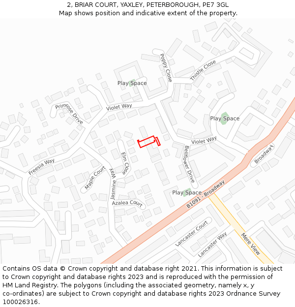 2, BRIAR COURT, YAXLEY, PETERBOROUGH, PE7 3GL: Location map and indicative extent of plot