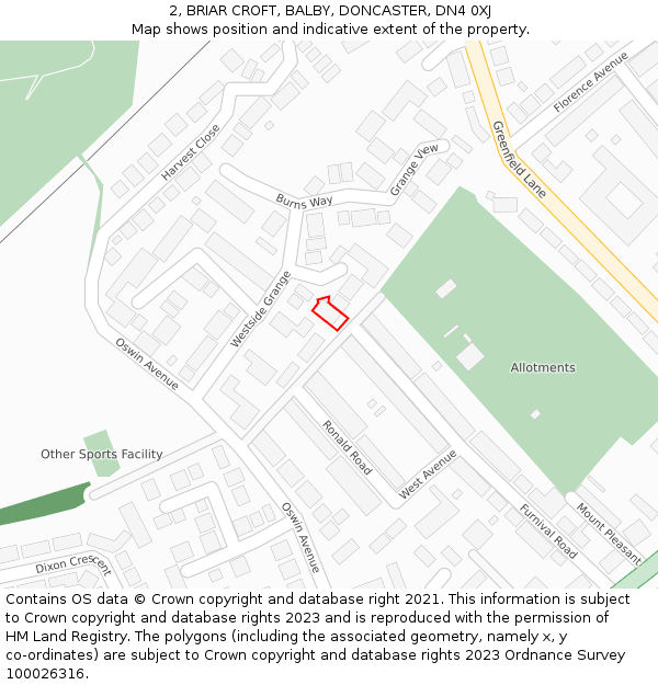 2, BRIAR CROFT, BALBY, DONCASTER, DN4 0XJ: Location map and indicative extent of plot