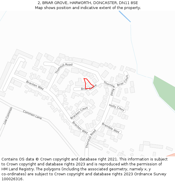 2, BRIAR GROVE, HARWORTH, DONCASTER, DN11 8SE: Location map and indicative extent of plot