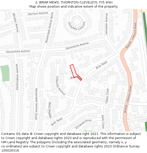 2, BRIAR MEWS, THORNTON-CLEVELEYS, FY5 4NH: Location map and indicative extent of plot