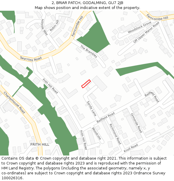 2, BRIAR PATCH, GODALMING, GU7 2JB: Location map and indicative extent of plot