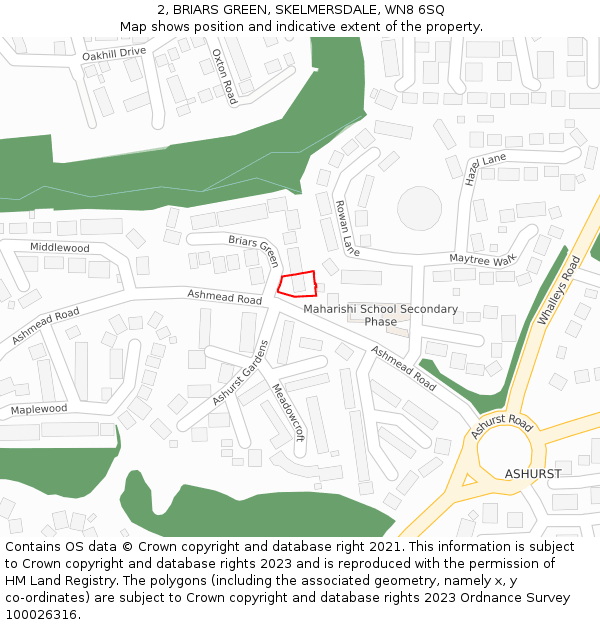 2, BRIARS GREEN, SKELMERSDALE, WN8 6SQ: Location map and indicative extent of plot