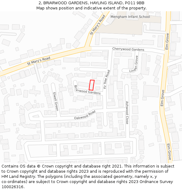 2, BRIARWOOD GARDENS, HAYLING ISLAND, PO11 9BB: Location map and indicative extent of plot
