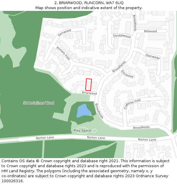 2, BRIARWOOD, RUNCORN, WA7 6UQ: Location map and indicative extent of plot