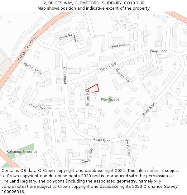 2, BRICES WAY, GLEMSFORD, SUDBURY, CO10 7UP: Location map and indicative extent of plot