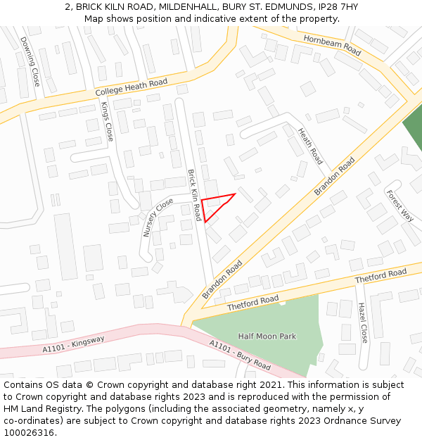 2, BRICK KILN ROAD, MILDENHALL, BURY ST. EDMUNDS, IP28 7HY: Location map and indicative extent of plot