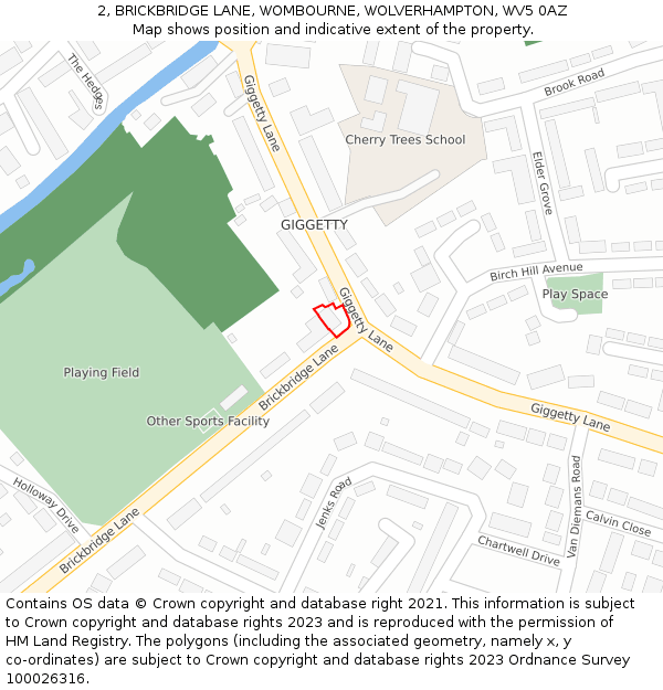 2, BRICKBRIDGE LANE, WOMBOURNE, WOLVERHAMPTON, WV5 0AZ: Location map and indicative extent of plot