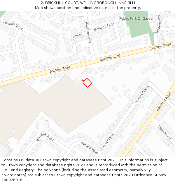 2, BRICKHILL COURT, WELLINGBOROUGH, NN8 3LH: Location map and indicative extent of plot