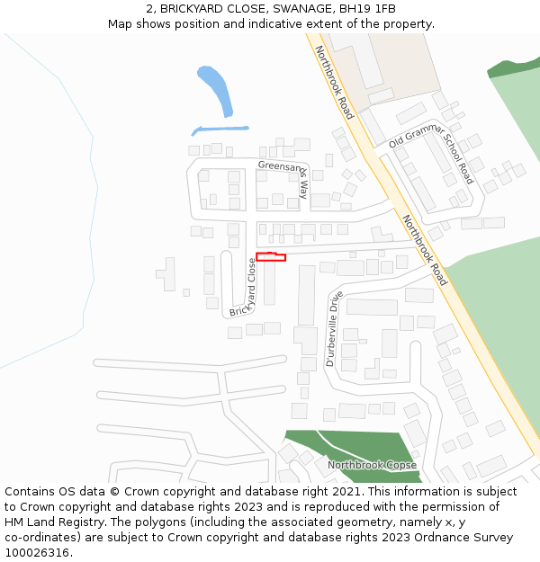 2, BRICKYARD CLOSE, SWANAGE, BH19 1FB: Location map and indicative extent of plot