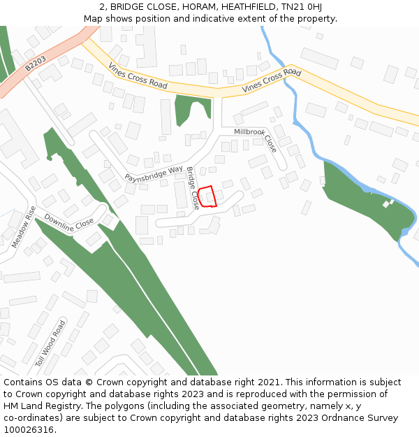 2, BRIDGE CLOSE, HORAM, HEATHFIELD, TN21 0HJ: Location map and indicative extent of plot