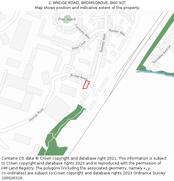 2, BRIDGE ROAD, BROMSGROVE, B60 3GT: Location map and indicative extent of plot