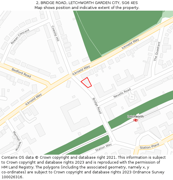 2, BRIDGE ROAD, LETCHWORTH GARDEN CITY, SG6 4ES: Location map and indicative extent of plot