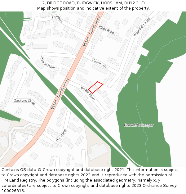 2, BRIDGE ROAD, RUDGWICK, HORSHAM, RH12 3HD: Location map and indicative extent of plot