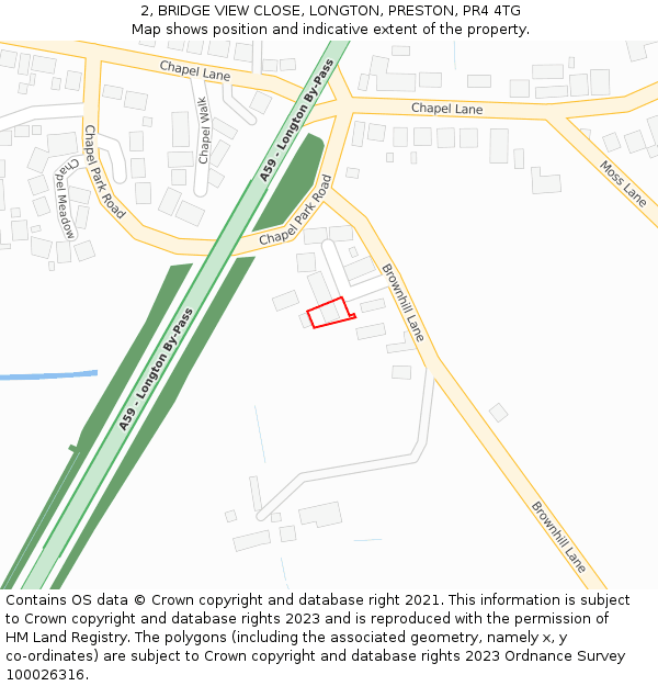 2, BRIDGE VIEW CLOSE, LONGTON, PRESTON, PR4 4TG: Location map and indicative extent of plot