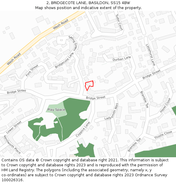 2, BRIDGECOTE LANE, BASILDON, SS15 4BW: Location map and indicative extent of plot