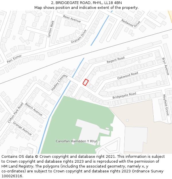 2, BRIDGEGATE ROAD, RHYL, LL18 4BN: Location map and indicative extent of plot