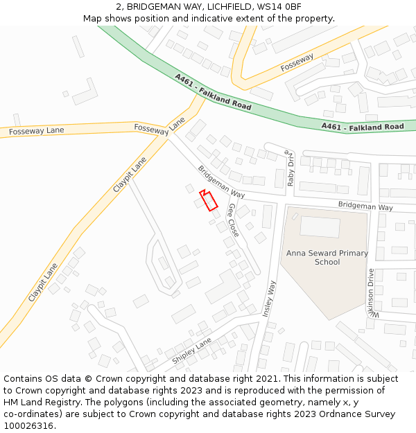2, BRIDGEMAN WAY, LICHFIELD, WS14 0BF: Location map and indicative extent of plot