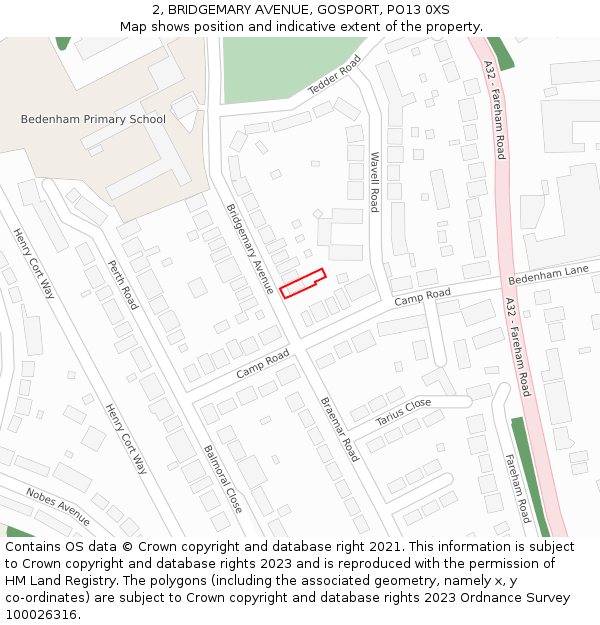 2, BRIDGEMARY AVENUE, GOSPORT, PO13 0XS: Location map and indicative extent of plot