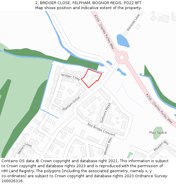 2, BRIDGER CLOSE, FELPHAM, BOGNOR REGIS, PO22 8FT: Location map and indicative extent of plot