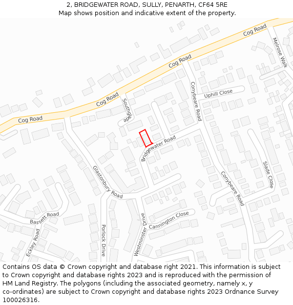 2, BRIDGEWATER ROAD, SULLY, PENARTH, CF64 5RE: Location map and indicative extent of plot