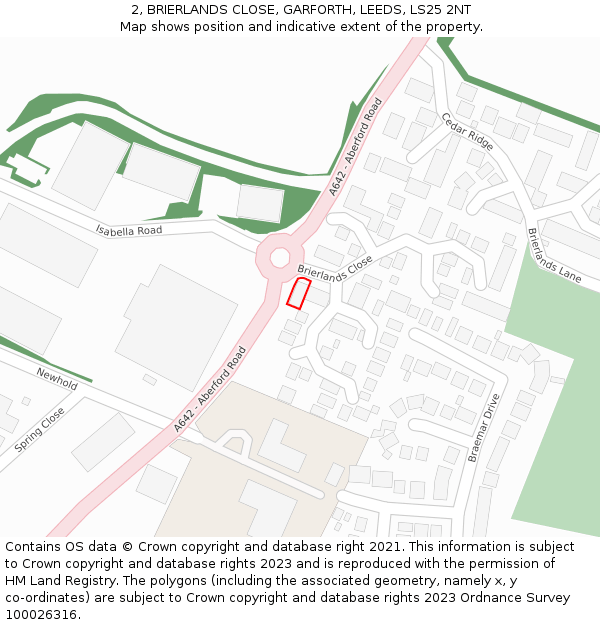 2, BRIERLANDS CLOSE, GARFORTH, LEEDS, LS25 2NT: Location map and indicative extent of plot
