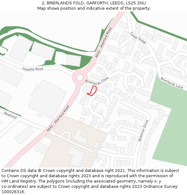 2, BRIERLANDS FOLD, GARFORTH, LEEDS, LS25 2NU: Location map and indicative extent of plot