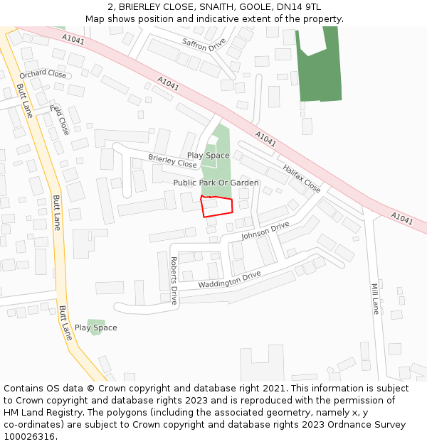 2, BRIERLEY CLOSE, SNAITH, GOOLE, DN14 9TL: Location map and indicative extent of plot