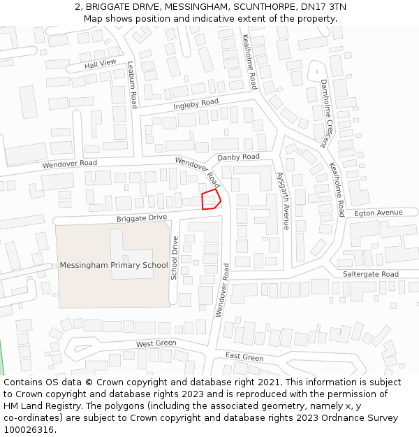 2, BRIGGATE DRIVE, MESSINGHAM, SCUNTHORPE, DN17 3TN: Location map and indicative extent of plot