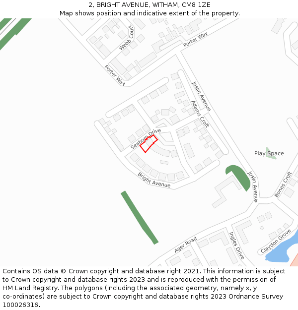 2, BRIGHT AVENUE, WITHAM, CM8 1ZE: Location map and indicative extent of plot