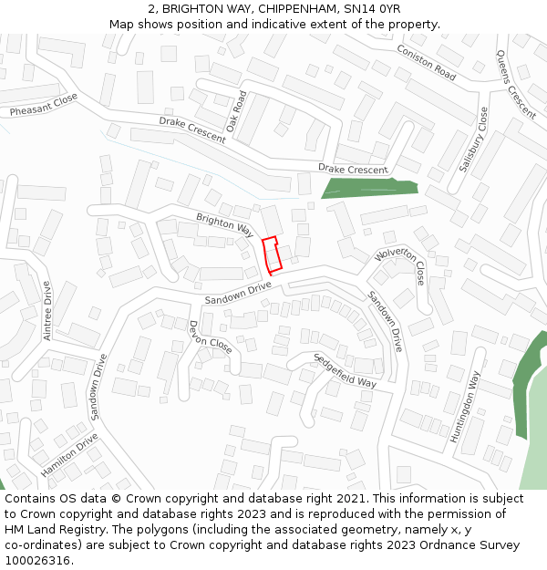 2, BRIGHTON WAY, CHIPPENHAM, SN14 0YR: Location map and indicative extent of plot