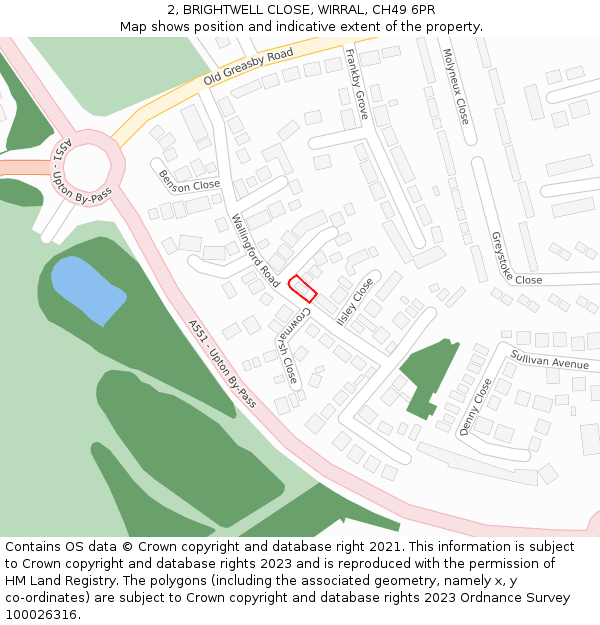 2, BRIGHTWELL CLOSE, WIRRAL, CH49 6PR: Location map and indicative extent of plot