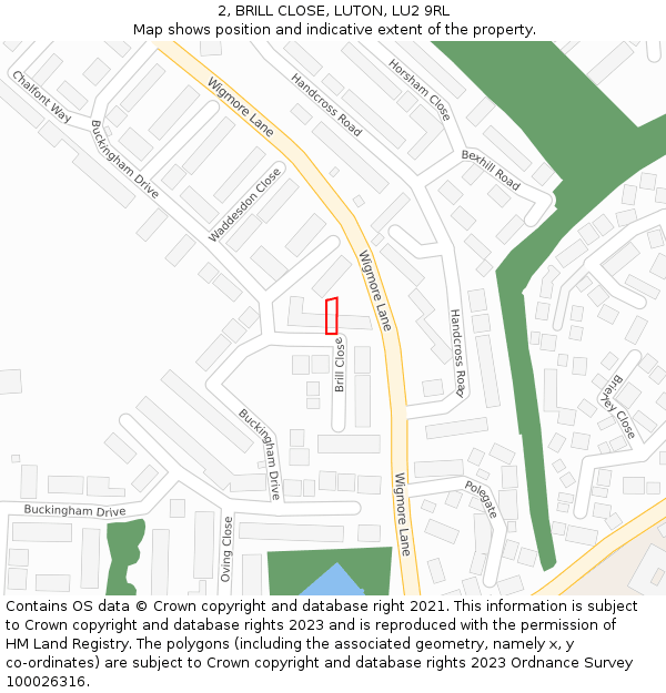 2, BRILL CLOSE, LUTON, LU2 9RL: Location map and indicative extent of plot