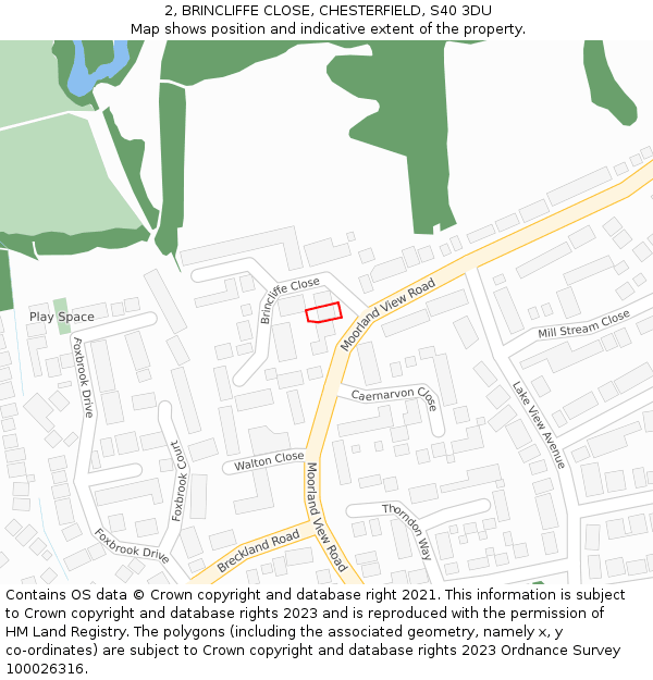 2, BRINCLIFFE CLOSE, CHESTERFIELD, S40 3DU: Location map and indicative extent of plot