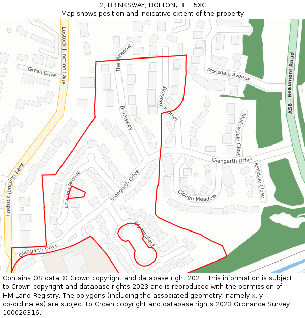 2, BRINKSWAY, BOLTON, BL1 5XG: Location map and indicative extent of plot