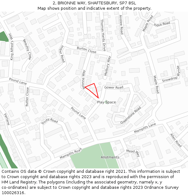 2, BRIONNE WAY, SHAFTESBURY, SP7 8SL: Location map and indicative extent of plot