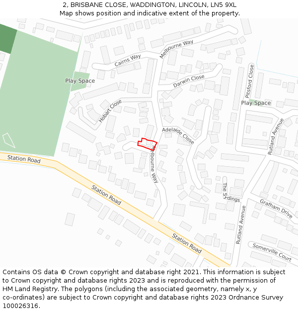 2, BRISBANE CLOSE, WADDINGTON, LINCOLN, LN5 9XL: Location map and indicative extent of plot